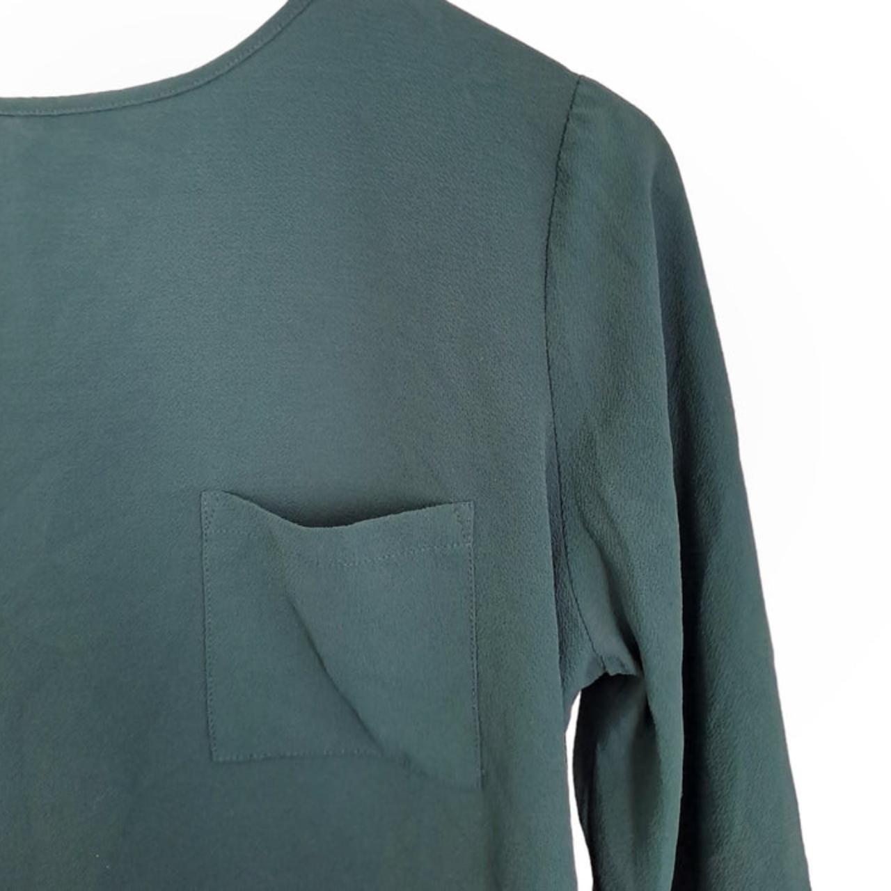 Blouse | Women UK12 Green Three-Quarter Sleeve Top with Pocket Detail