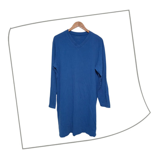 Shirt | Unisex Large Blue Long Sleeve Cotton V-Neck Long Sleeves