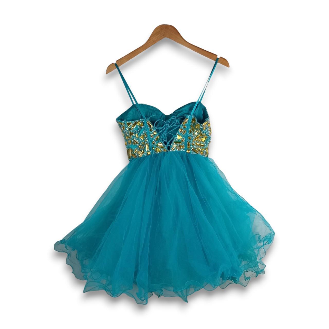 Dress | Women UK 4-6 Turquoise Embellished Tulle Mini Dress