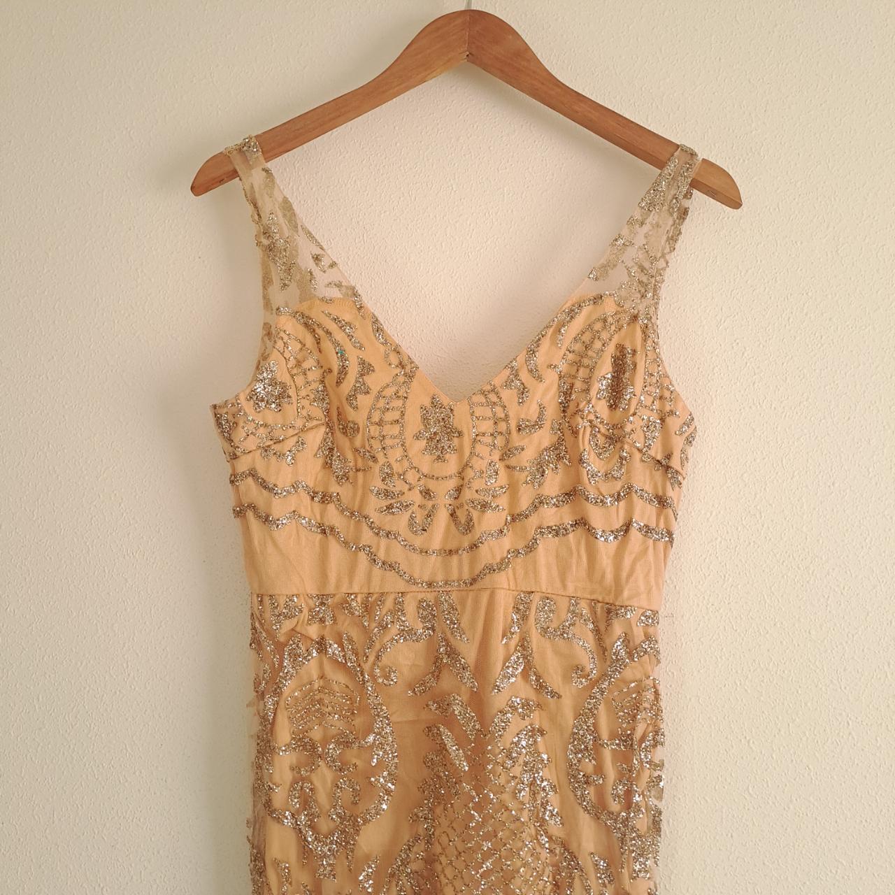 Dress | Women Size 6 to 8 Beige Glittery Straight Cut Maxi