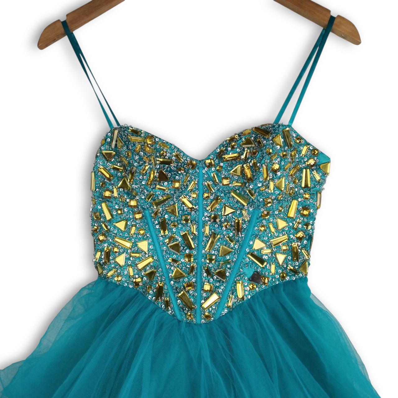 Dress | Women UK 4-6 Turquoise Embellished Tulle Mini Dress