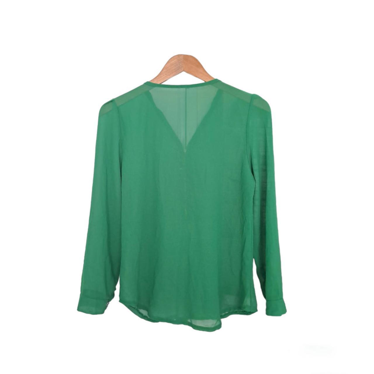 Blouse | Women Size 10 Green Long Sleeve Zipper V-Neck Blouse