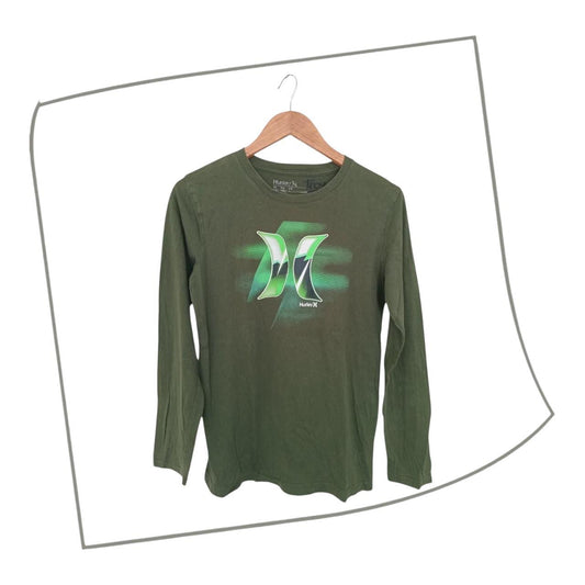 Shirt | Women Medium Hurley Green Cotton Long Sleeves