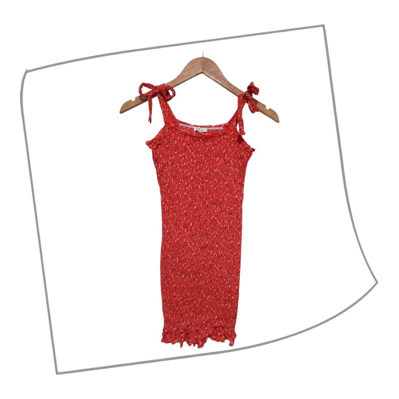 Crop Top | Women Medium Red Floral Crop Tie Strap Top Stretchy Rayon