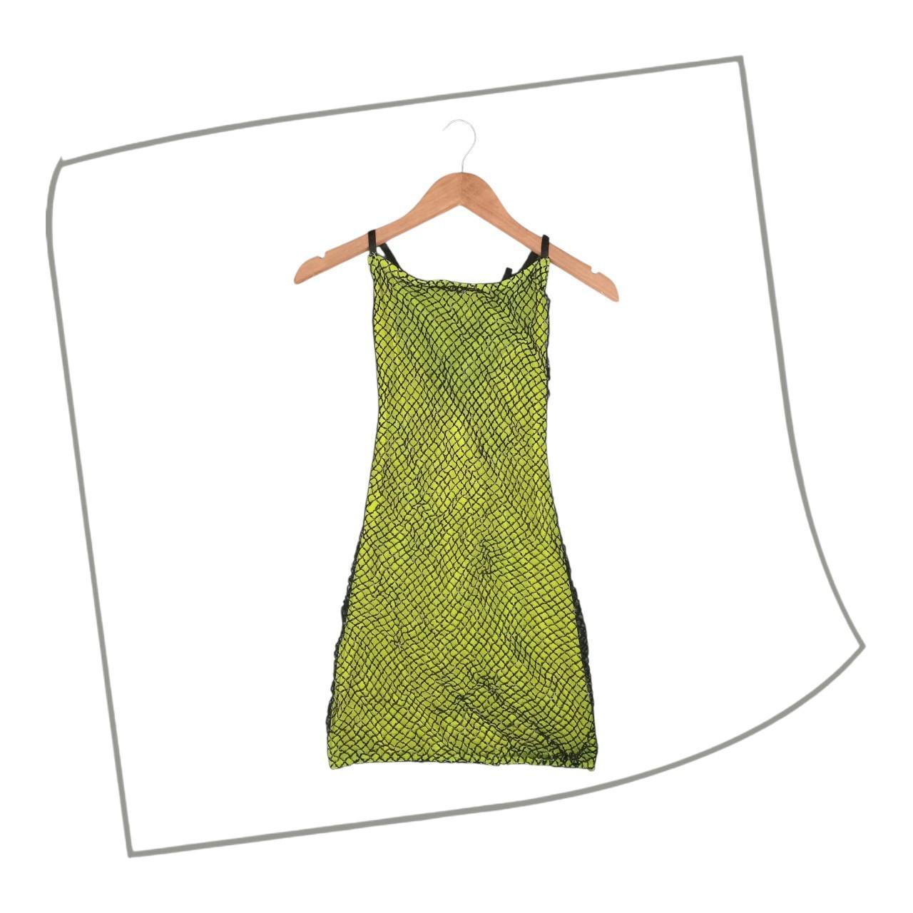 Tank Top | Women UK 6 to 8 Neon Green Fishnet Tank Top - Sheer Festival Rave Vibe