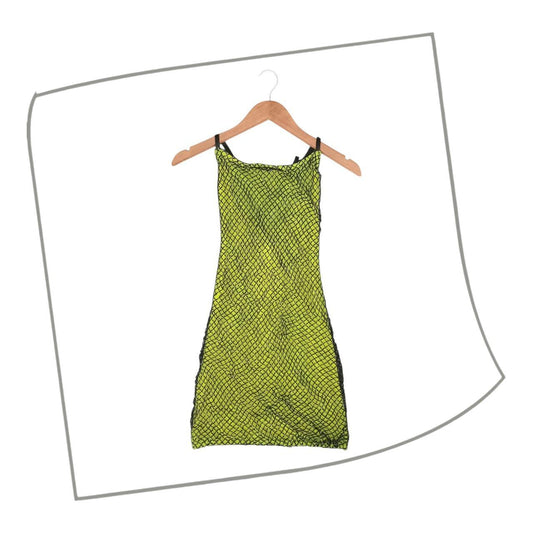 Tank Top | Women UK 6 to 8 Neon Green Fishnet Tank Top - Sheer Festival Rave Vibe