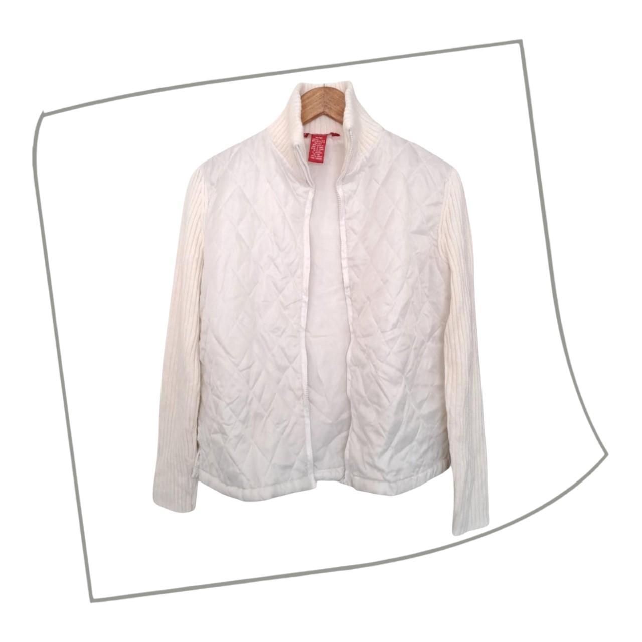 Jacket | Women Medium Chic White Quilted & Ribbed Sleeve Jacket