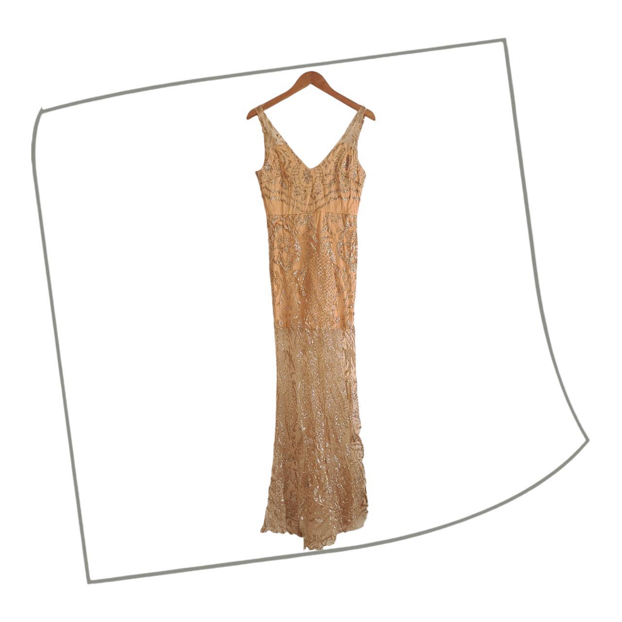Dress | Women Size 6 to 8 Beige Glittery Straight Cut Maxi