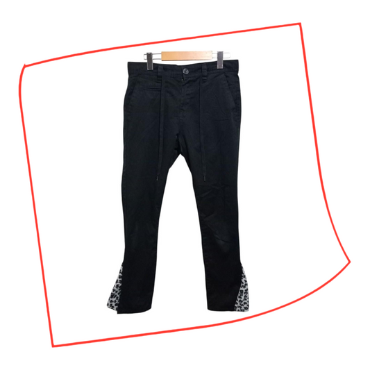 Trousers | Women Medium UK12 Denim Pants Black with Leopard Print Detail