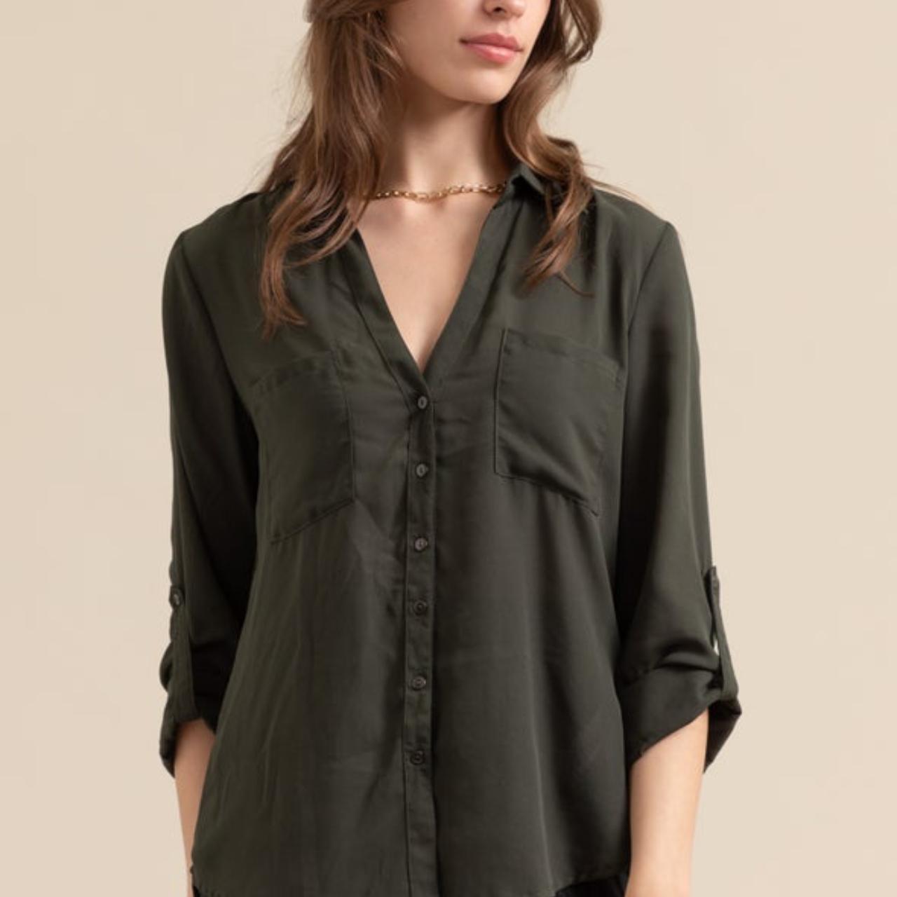 Blouse | Women Small Dark Green Utility Style Rolled Sleeve