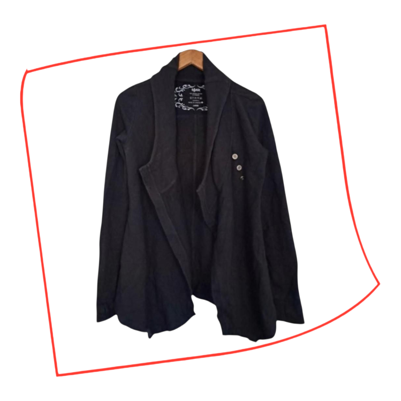 Jacket | Women Black Cardigan With Hoodie Large