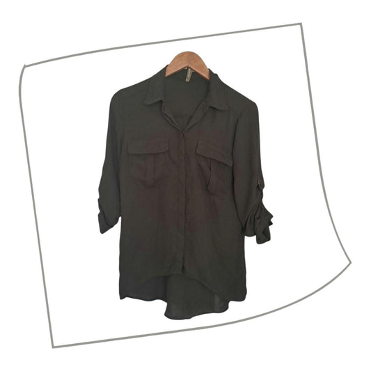 Blouse | Women Small Dark Green Utility Style Rolled Sleeve