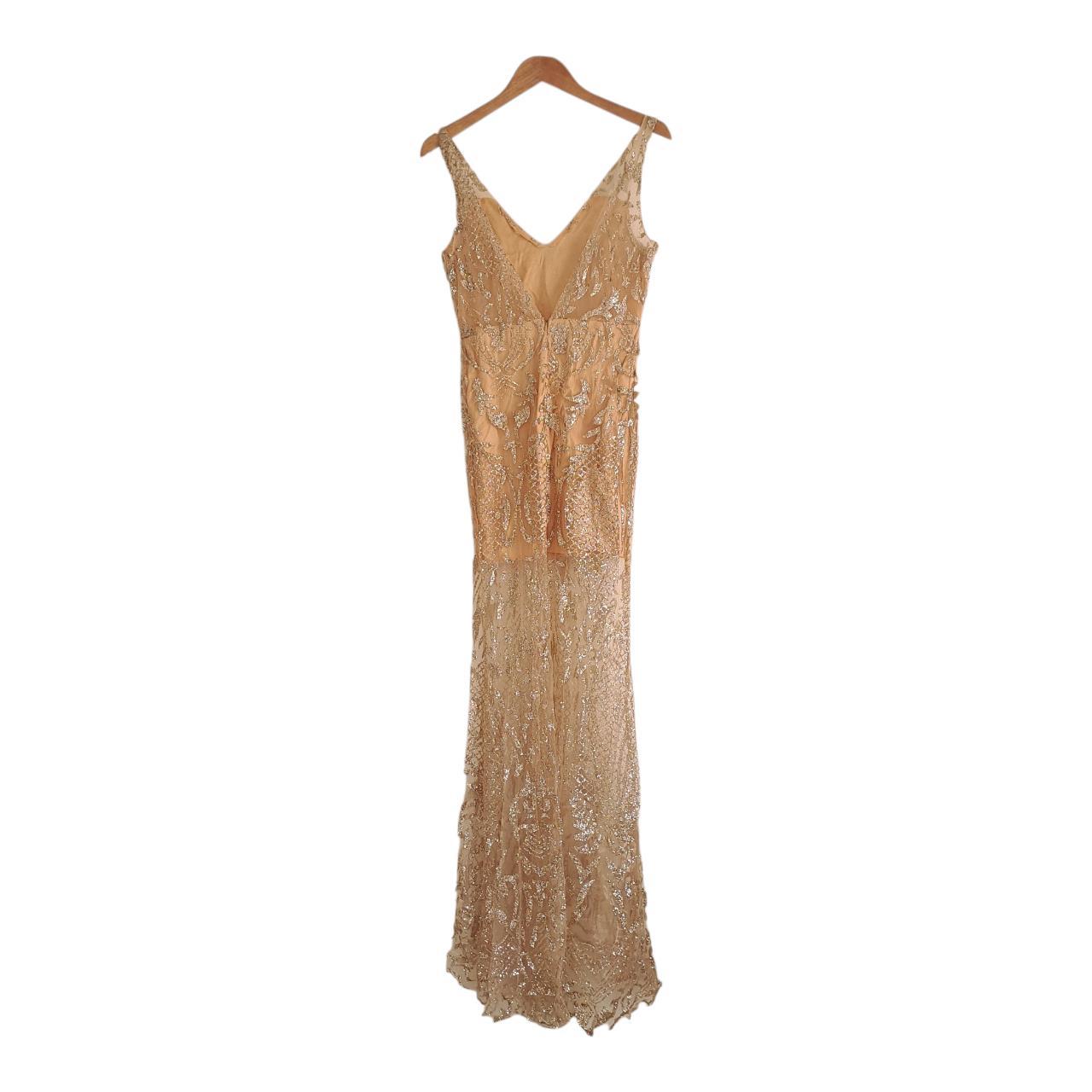 Dress | Women Size 6 to 8 Beige Glittery Straight Cut Maxi