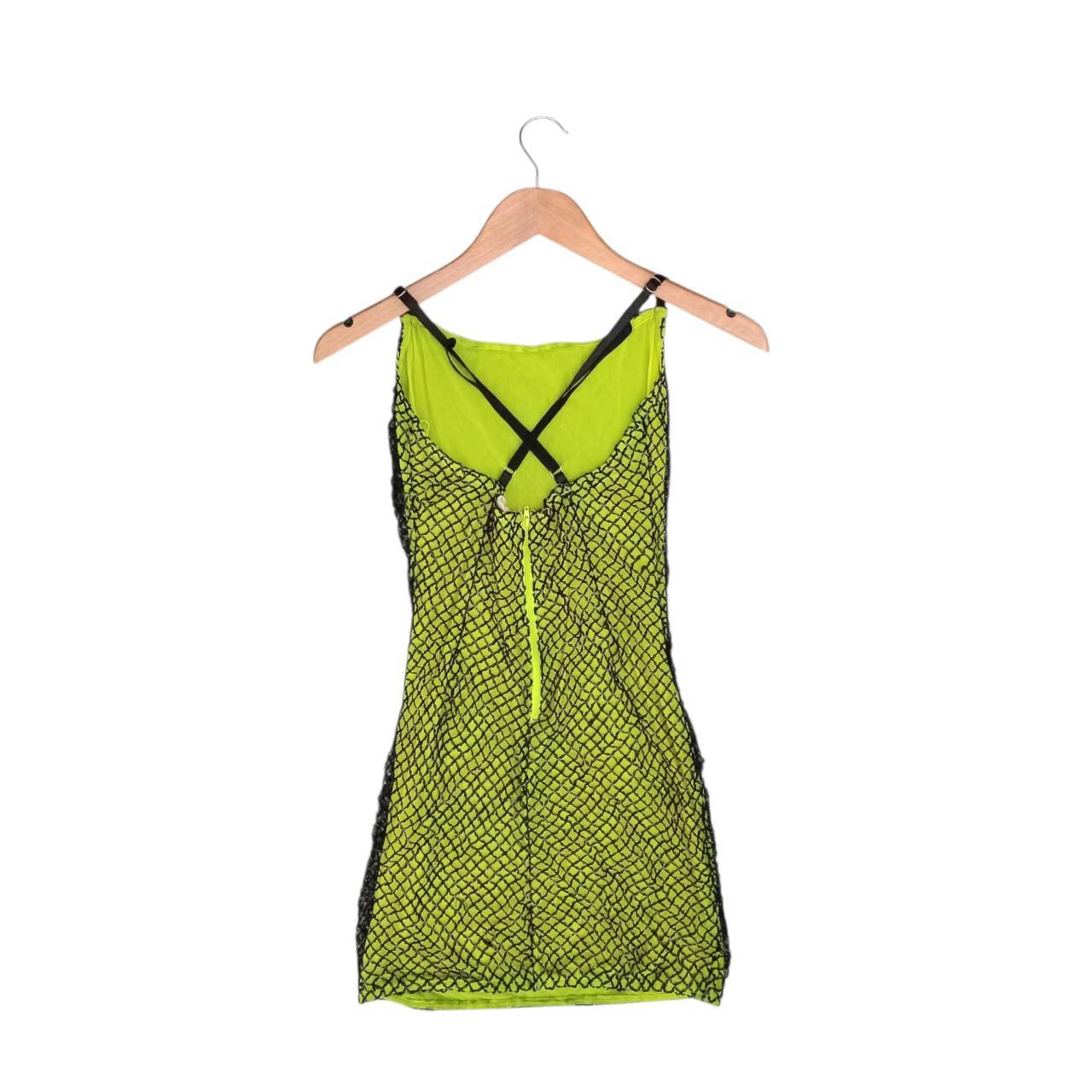 Tank Top | Women UK 6 to 8 Neon Green Fishnet Tank Top - Sheer Festival Rave Vibe