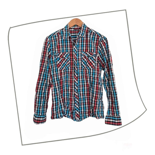 Polo Shirt | Women Large Multicolored Checkered Long Sleeve Shirt