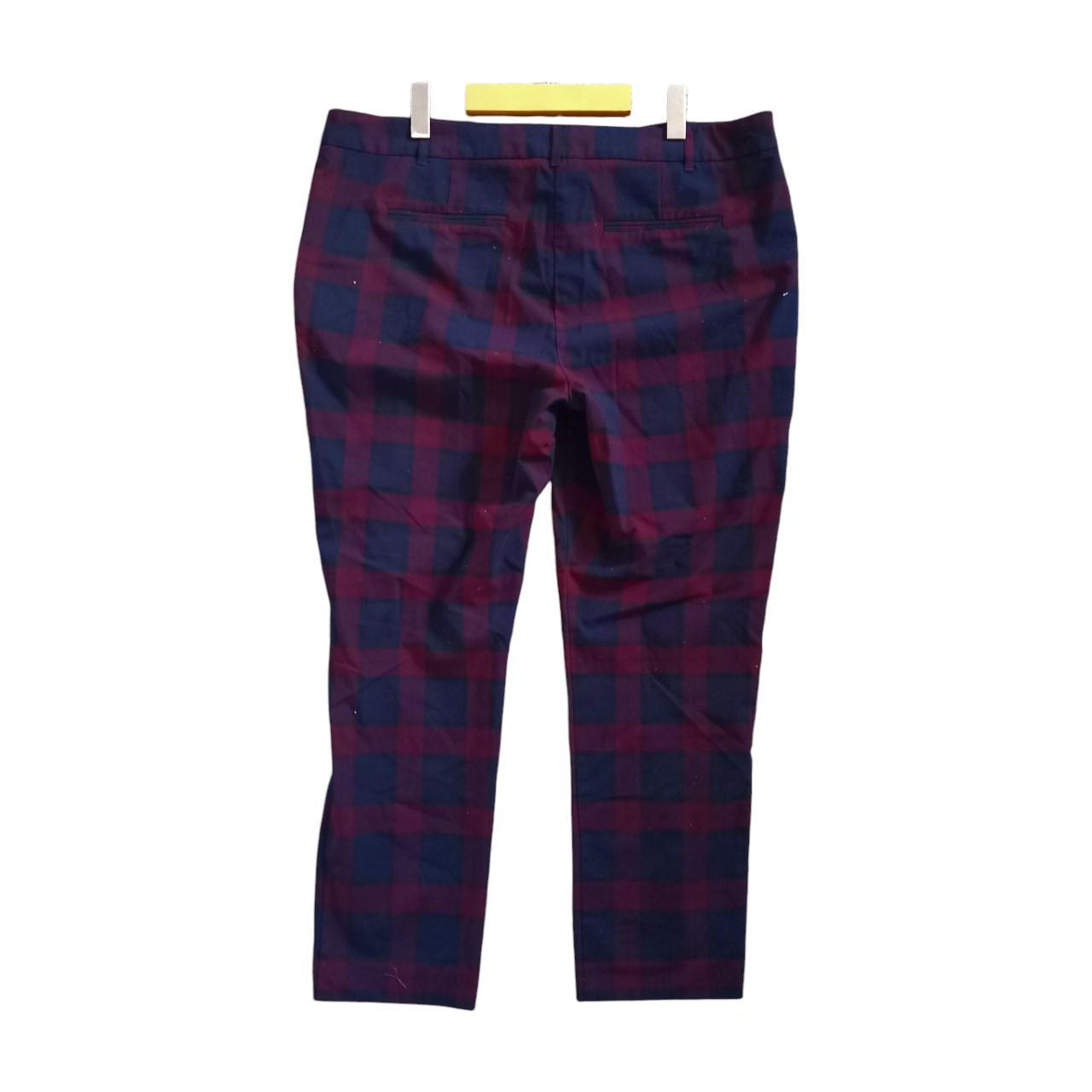 Trousers | Women's Navy & Burgundy Checkered Slacks UK20