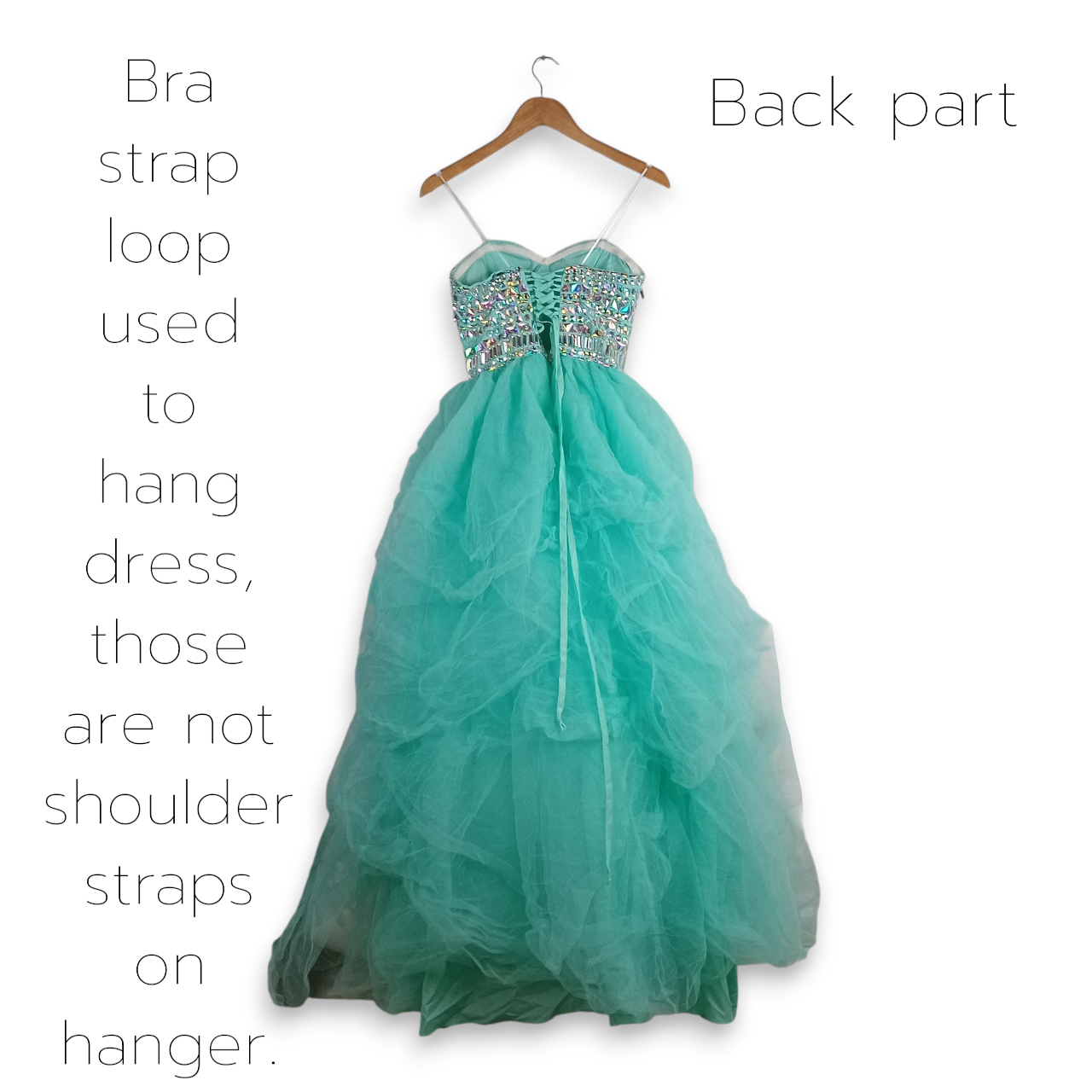 Dress | Women XS Elegant Beaded Strapless Turquoise Sweetheart Ball Gown with Tiered Tulle Skirt