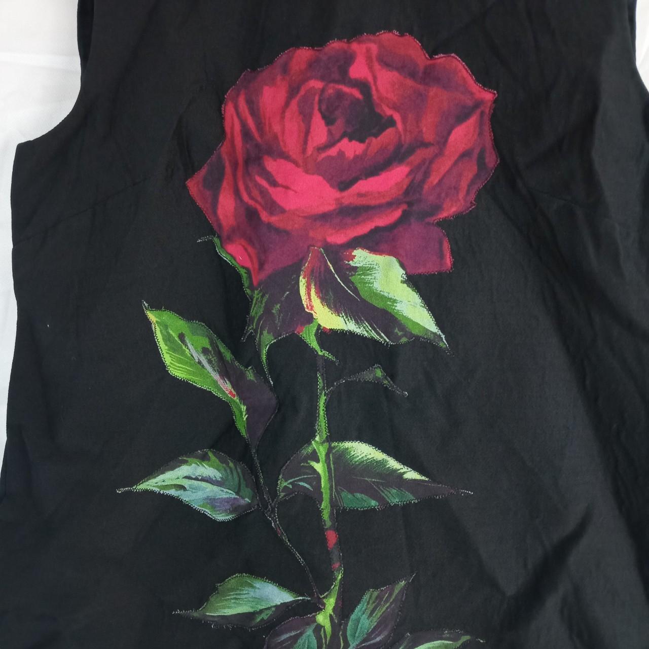 Dress | Women UK 12-14 Black Sleeveless Mini with Red Rose sewn in front