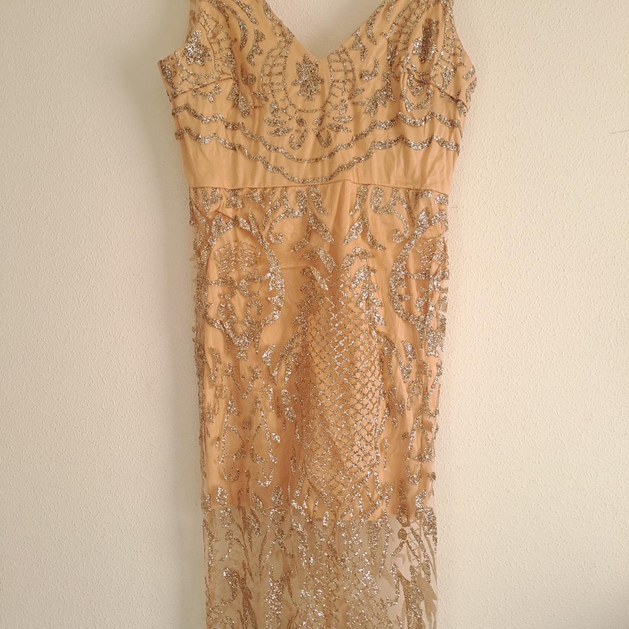 Dress | Women Size 6 to 8 Beige Glittery Straight Cut Maxi