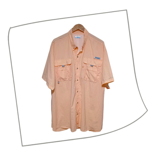 Polo Shirt | Men XXL Columbia Sportswear Orange Nylon Mesh-Lined Fishing Polo Shirt