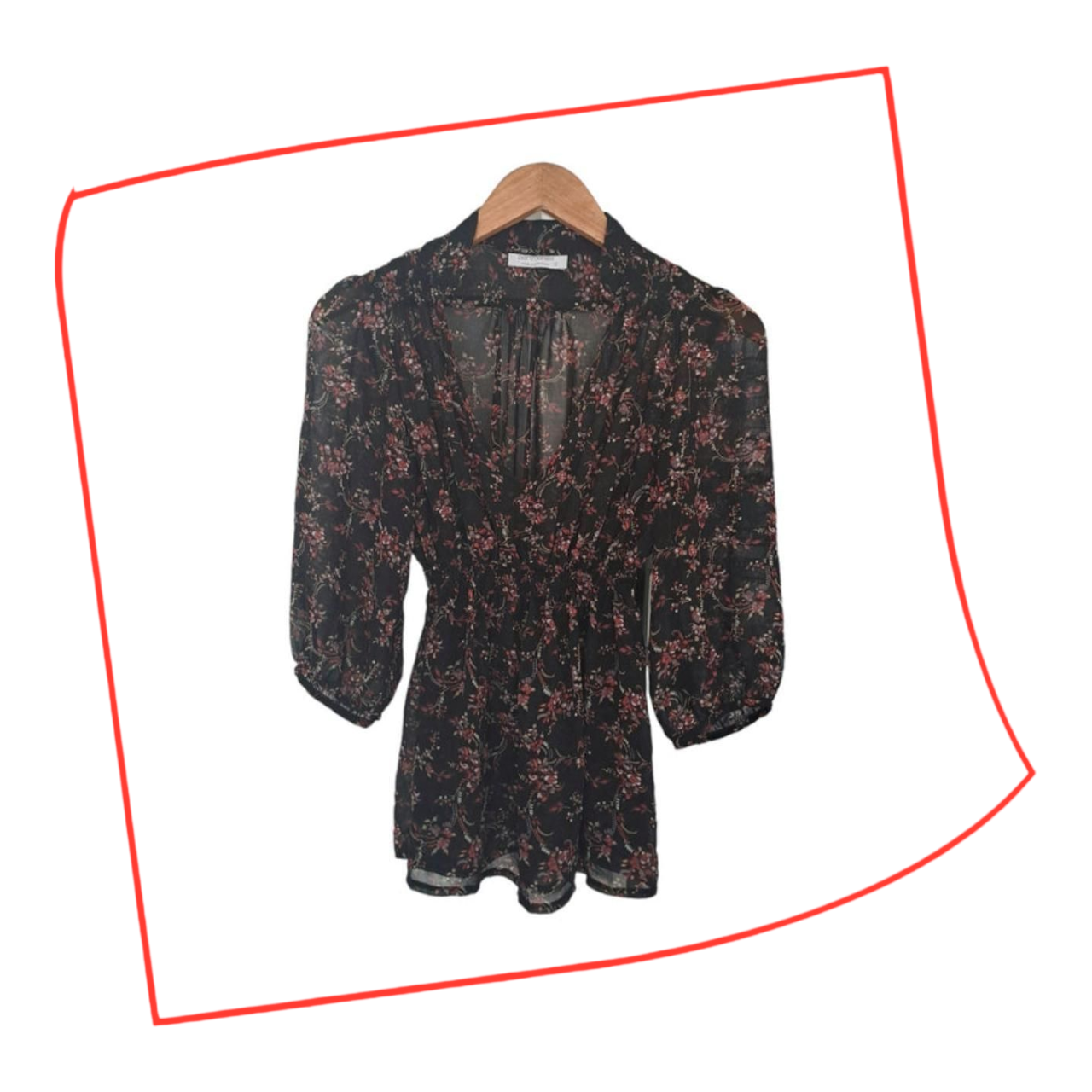Blouse | Women Medium UK12 See Through Floral Top
