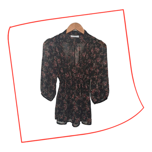 Blouse | Women Medium UK12 See Through Floral Top